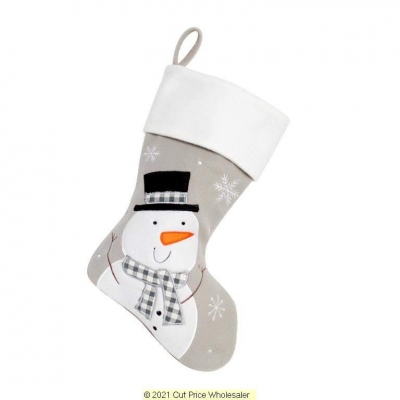 Deluxe Plush Silver White Top Snowman Stocking 40cm X 25cm