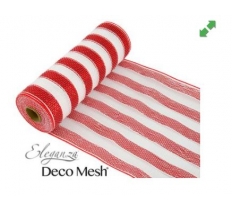 Deco Mesh Metallic Red & White Stripe 25cm X 9.1M