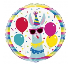 Llama Birthday Round Foil Balloon 18"