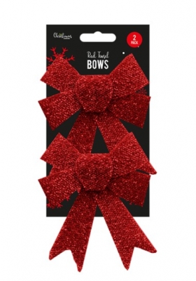 Red Tinsel Bows - 2 Pack