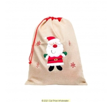 Deluxe Plush Hessian Santa Christmas Sack 50cm X 70cm