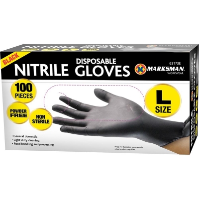 Black Nitrile Gloves Powder Free - Large 100 pack