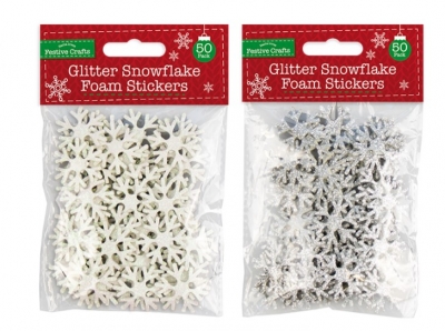 Glitter Snowflake Foam Stickers 50Pack