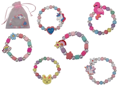 Girls Wooden Bracelets In Organza Bag 6 Assorted