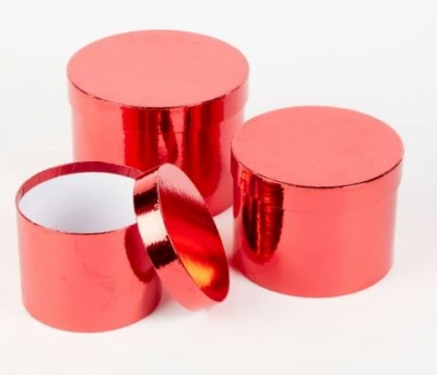 Round Sheen Hat Boxes- Red 3 Pack