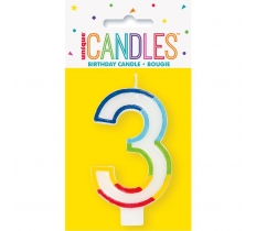 Rainbow Border Number 3 Birthday Candle