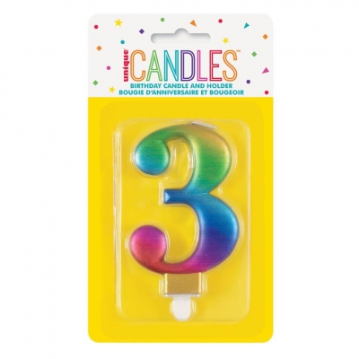 Metallic Rainbow Number 3 Birthday Candle