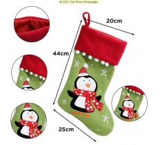 Deluxe Plush Green Red Pom Pom Penguin Stocking 40cm X 25cm