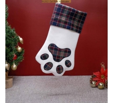 Deluxe Plush Green Tartan Dog Paw Stocking 36cm X 20cm