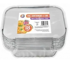 Foil Containers & Lids 18pc Approx 145mm x 120mm x 45mm