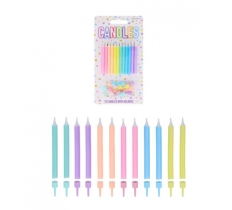 Pack Pastel Party Candles with 12 Holders (6cm)