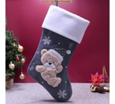 Deluxe Plush Grey Knitted Fluffy Teddy Stocking 40cm X 25cm