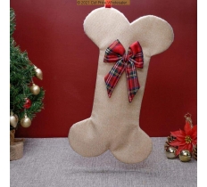 Deluxe Plush Hessian Dog Bone Shaped Stocking 40cm X 23cm