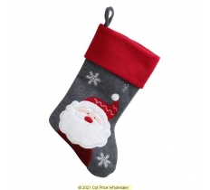 Deluxe Plush Grey Red Top Fluffy Santa Stocking 40cm X 25cm