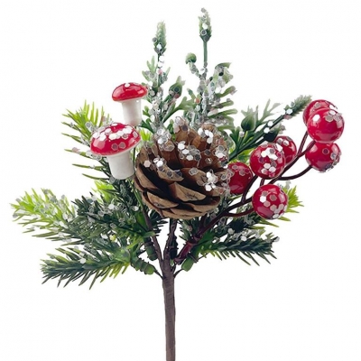 Christmas Mushroom Cone & Berry Pick 24cm