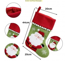 Deluxe Plush Green Red Pom Pom Santa Stocking 40cm X 25cm