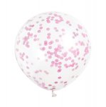 12" Clear Latex Balloons With Hot Pink Confetti Pack Of 6