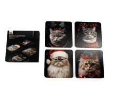 Xmas Cat Coaster 4pc