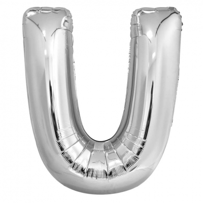 Silver Letter U Shaped Foil Balloon 34" Pack aged