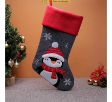 Deluxe Plush Grey Red Top Penguin Stocking 40cm X 25cm