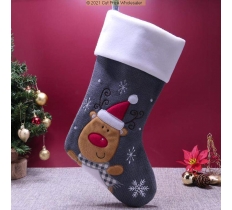 Deluxe Plush Reindeer Grey Knitted Stocking 40cm X 25cm