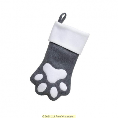 Deluxe Plush Charcoal Paw Print Christmas Stocking 40cm X 25cm