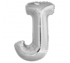 Silver Letter J Shaped Foil Balloon 34" Pack aged