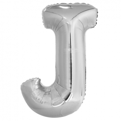 Silver Letter J Shaped Foil Balloon 34" Pack aged