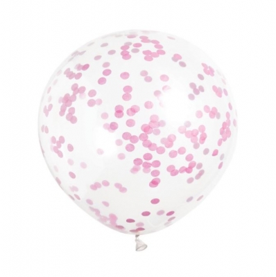 12" Clear Latex Balloons With Hot Pink Confetti Pack Of 6