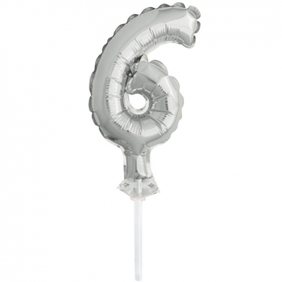 Silver Foil Number 6 Balloon Cake Topper 5"