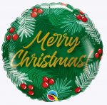 Christmas Round Balloon Green & Berries 18"