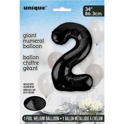 Black Number 2 Shaped Foil Balloon 34"