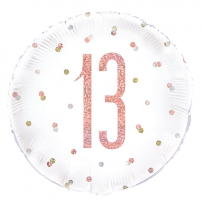 Birthday Rose Gold Glitz Number 13 Round Foil Balloon 18"