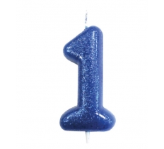 Age 1 Glitter Numeral Moulded Pick Candle Blue