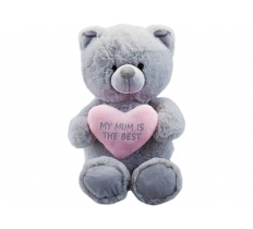 28cm Grey Bear With Mum Heart