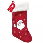 Christmas Stocking Red Plush Velvet & Print