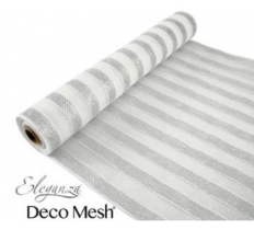 Deco Mesh Metallic Silver & White Stripe 53cm X 9.1M Pattern
