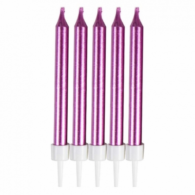 Metallic Pink Skinny Candles 6cm 12 Pack