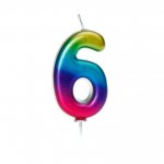 Age 6 Metallic Numeral Moulded Pick Candle Rainbow