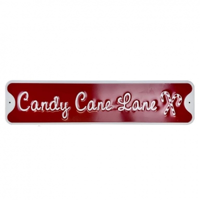 Candy Cane Lane Metal Sign 15 x 60cm