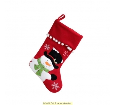 Deluxe Plush Red Pom Pom Snowman Stocking 40cm X 25cm