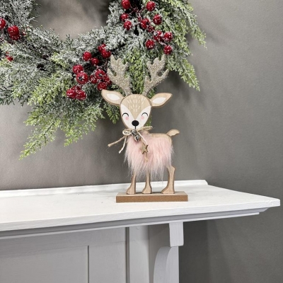 Standing Deer With Pink Fur 24cm