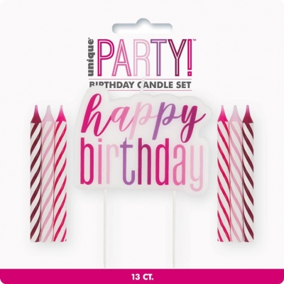 Pink Purple & Magenta "Happy Birthday" Candle Set