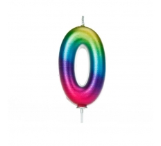 Age 0 Metallic Numeral Moulded Pick Candle Rainbow