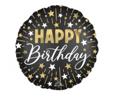 Happy Birthday Black, Silver, Gold Standard XL Foil Balloon