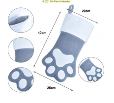 Deluxe Plush Paw Grey Knitted Stocking 40cm x 25cm