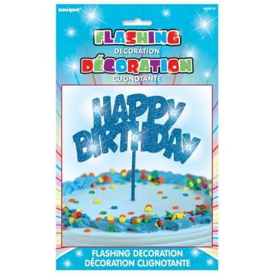 Blue Happy Birthday Flashing Pick Decoration