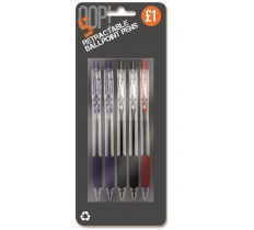 5 Pack Retractable Ballpoint Pens