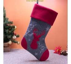 Deluxe Plush Stag Grey Red Top Charcoal Stocking 40cm X 25cm