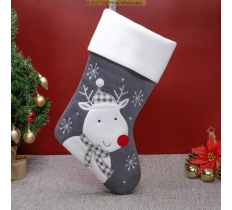 DELUXE PLUSH GREY KNITTED REINDEER STOCKING 40CM X 25CM